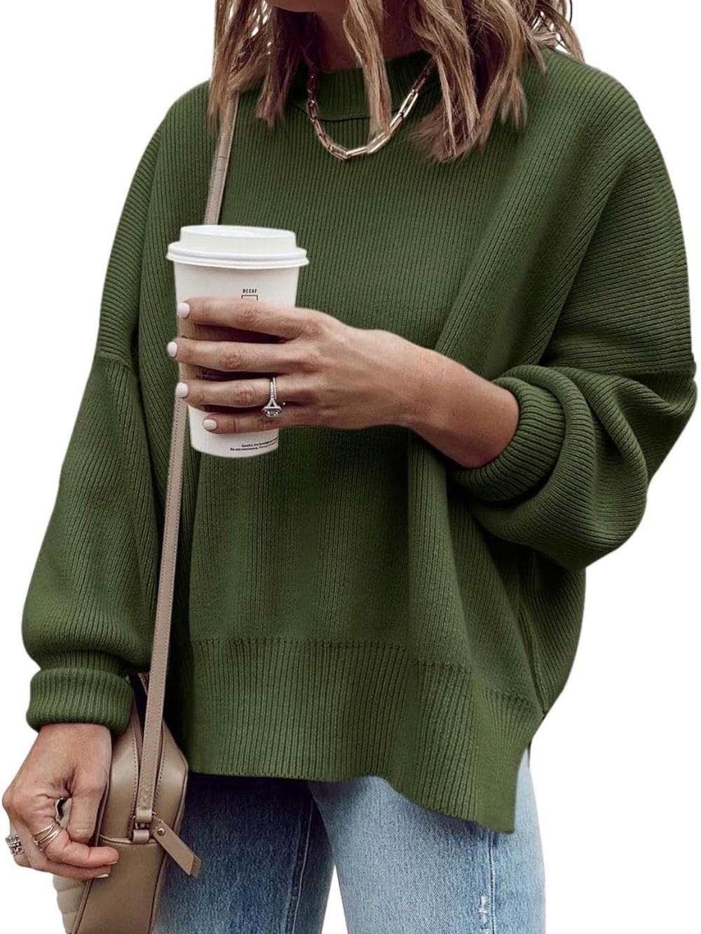 Olive Green Women's Crewneck Sweater